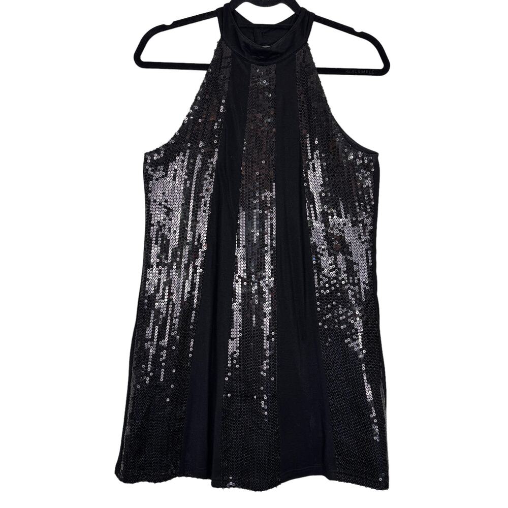 PIXIE Women’s Sz: M Black Mini Sequins Halter New Years Cocktail Dress Y2K Top